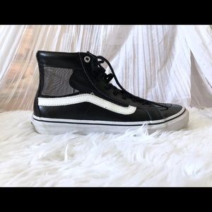 Black Leather Mesh Vans High Top Sneakers